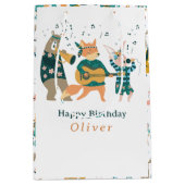 かわいいアニマルズバンド誕生日 ミディアムペーパーバッグ (正面)