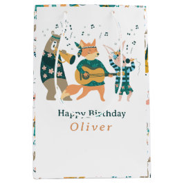 かわいいアニマルズバンド誕生日 ミディアムペーパーバッグ