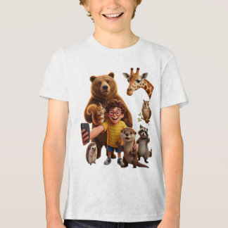 かわいいアニマルセルフィースクワッドのキャラクターデザイン トライブレンドTシャツ