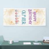 かわいいアニマルブルー1歳の誕生日 横断幕 (トレードショー)