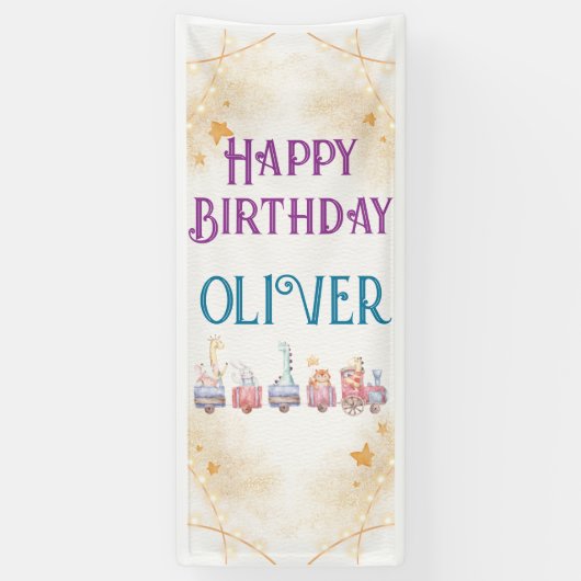 かわいいアニマルブルー1歳の誕生日 横断幕 (縦)