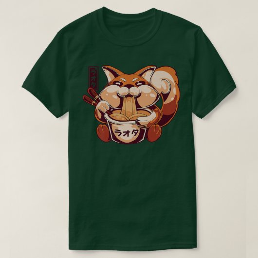 かわいいアニメかわいいキツネ食べズラーメンPremium Tシャツ (デザイン正面)