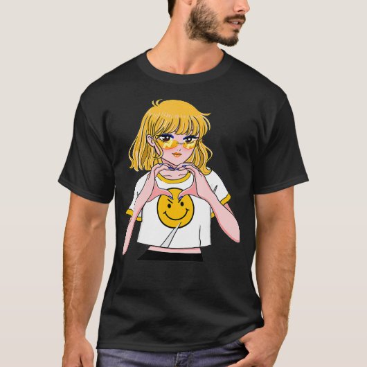 かわいいアニメかわいいハート愛する Tシャツ (正面)