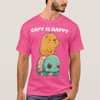 かわいいアニメかわいい動物カメとハッピーなキャピバー Tシャツ