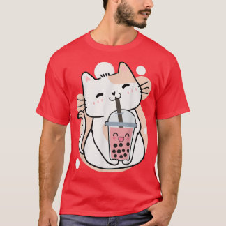 かわいいアニメかわいい猫ねこボバ茶バブルティー Tシャツ