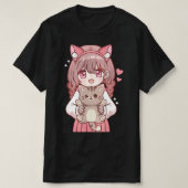 かわいいアニメかわいい猫好きオタク Tシャツ (デザイン正面)