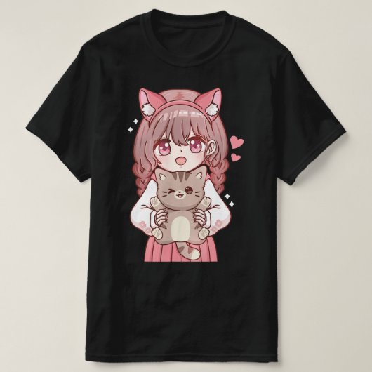 かわいいアニメかわいい猫好きオタク Tシャツ (デザイン正面)