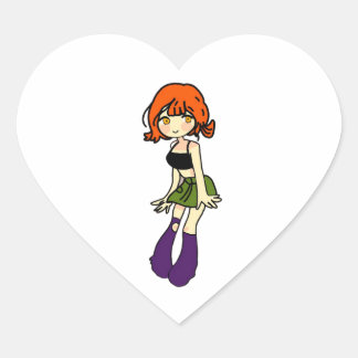 かわいいアニメちびキャラ女子ハートステッカー ハートシール