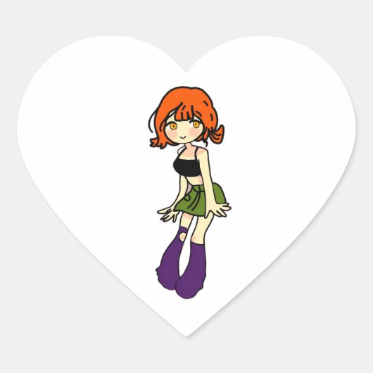 かわいいアニメちびキャラ女子ハートステッカー ハートシール (正面)