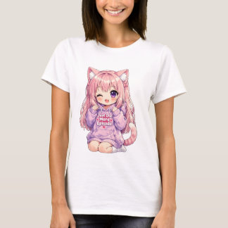 かわいいアニメちびキャラ女子 - アニメとコーヒーで動く Tシャツ