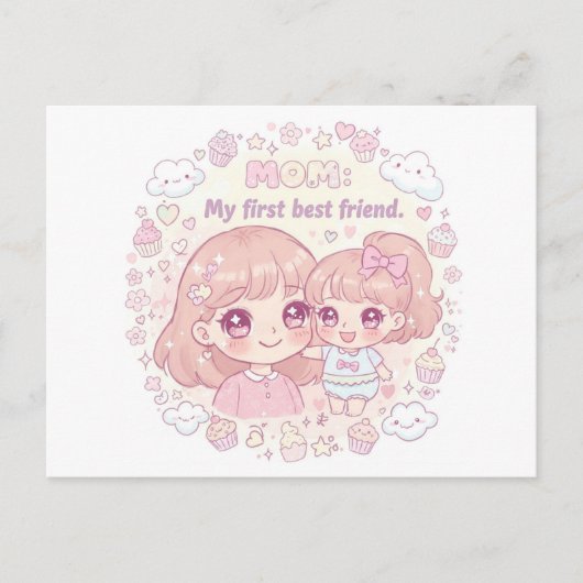 かわいいアニメとハッピーマザーズデイデザイン シーズンポストカード (正面)