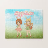 かわいいアニメのイースターバニーの女の子 ジグソーパズル (横)