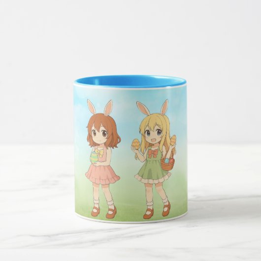 かわいいアニメのイースターバニーガールズ マグカップ (中央)