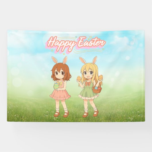 かわいいアニメのイースターバニーガール 横断幕 (横)