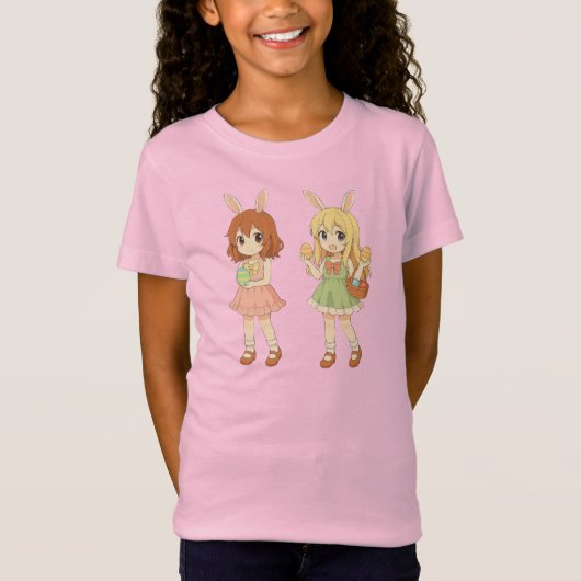 かわいいアニメのイースターバニーガール Tシャツ (正面)