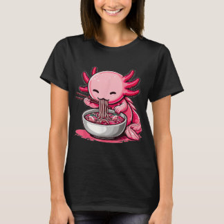 かわいいアニメのウーパールーパがラーメンを食べる Tシャツ