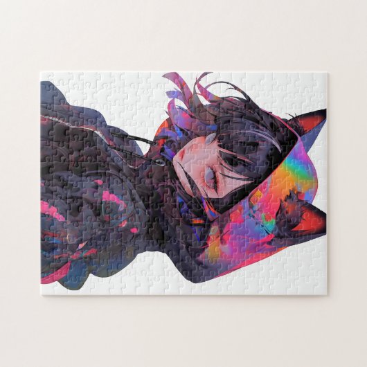 かわいいアニメのキャットガール ジグソーパズル (横)