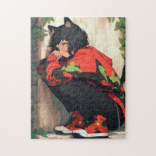 かわいいアニメのキャットガール ジグソーパズル (縦)