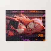 かわいいアニメのキャットガール ジグソーパズル (横)