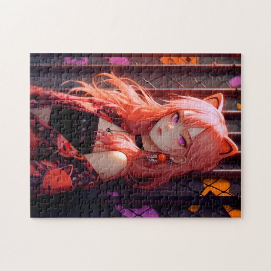 かわいいアニメのキャットガール ジグソーパズル (横)