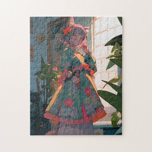 かわいいアニメのキャットガール ジグソーパズル (縦)