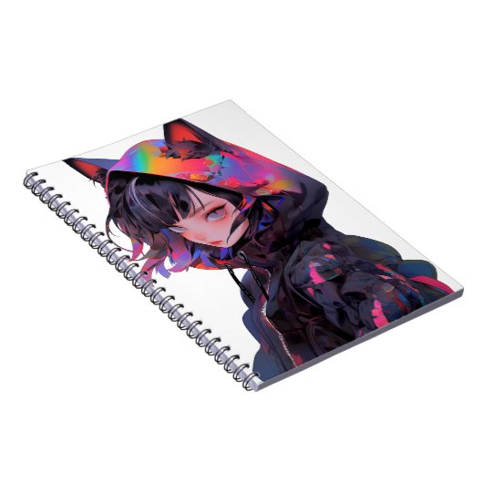 かわいいアニメのキャットガール ノートブック (右側)