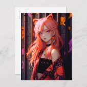 かわいいアニメのキャットガール ポストカード (正面/裏面)