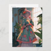 かわいいアニメのキャットガール ポストカード (正面/裏面)