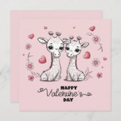 かわいいアニメのキリンが好きな人たちのハート バレンタインデー シーズンカード (正面/裏面)