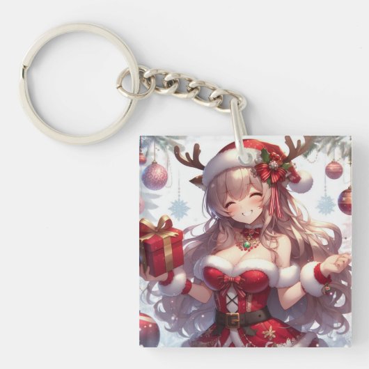 かわいいアニメのクリスマスガール キーホルダー (正面)