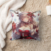かわいいアニメのクリスマスガール クッション (ブランケット)