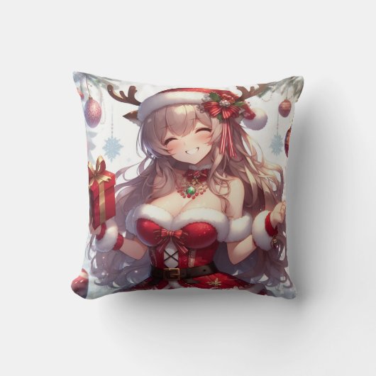かわいいアニメのクリスマスガール クッション (正面)