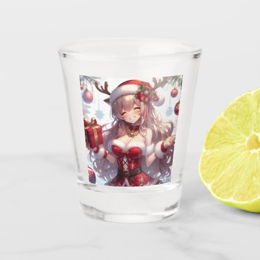 かわいいアニメのクリスマスガール ショットグラス (正面)