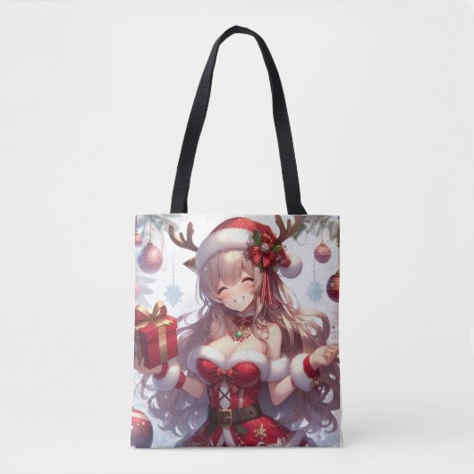 かわいいアニメのクリスマスガール トートバッグ (正面)