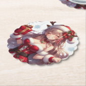 かわいいアニメのクリスマスガール ペーパーコースター (アングル)