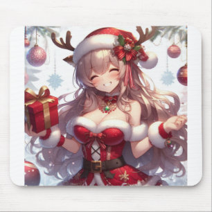 かわいいアニメのクリスマスガール マウスパッド