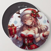 かわいいアニメのクリスマスガール 缶バッジ (正面&裏面)