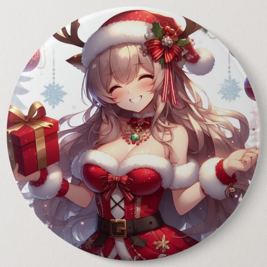 かわいいアニメのクリスマスガール 缶バッジ (正面)