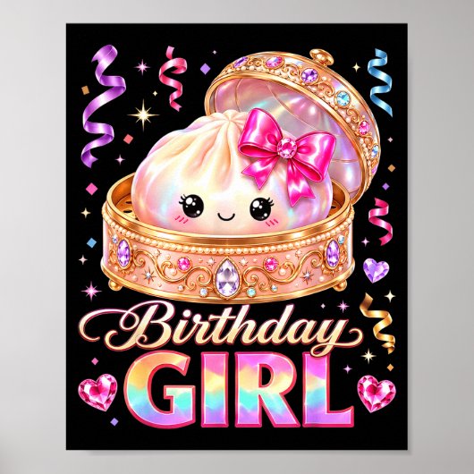 かわいいアニメのダンプリング 誕生日おめでとう 女子 ポスター (正面)