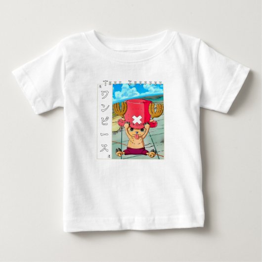 かわいいアニメのトナカイ キャラクター 赤い帽子 ベビーTシャツ (正面)