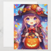 かわいいアニメのハロウィンの魔女 シーズンカード (正面/裏面)