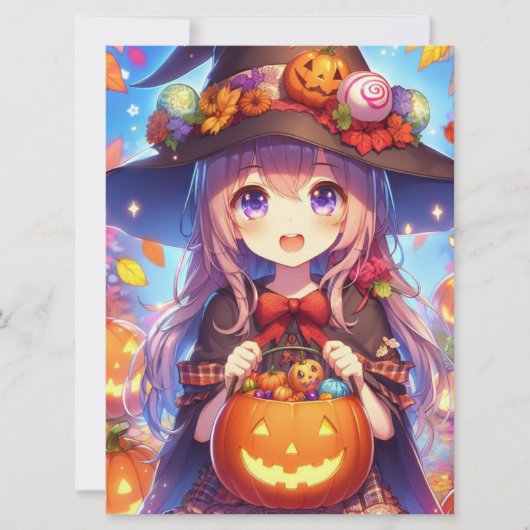 かわいいアニメのハロウィンの魔女 シーズンカード (正面)
