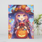 かわいいアニメのハロウィンの魔女 シーズンカード (スタンド正面)