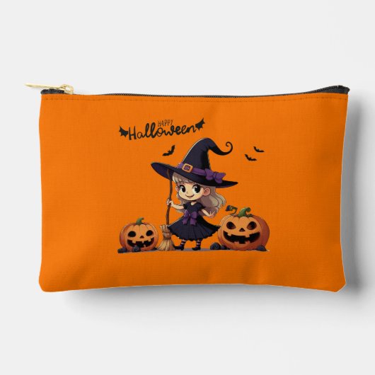 かわいいアニメのハロウィーンの魔女 アクセサリーポーチ (正面)