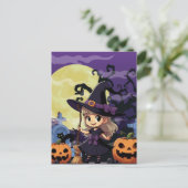 かわいいアニメのハロウィーンの魔女 ポストカード (スタンド正面)