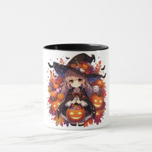 かわいいアニメのハロウィーンの魔女 マグカップ (中央)