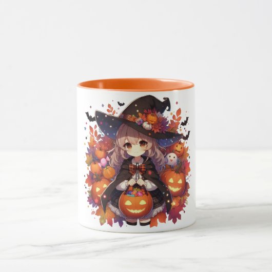 かわいいアニメのハロウィーンの魔女 マグカップ (中央)