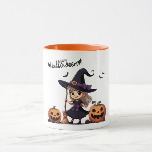 かわいいアニメのハロウィーンの魔女 マグカップ (中央)