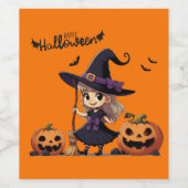 かわいいアニメのハロウィーンの魔女 ワインラベル (シングルラベル)