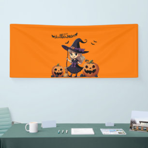 かわいいアニメのハロウィーンの魔女 横断幕